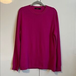 NWOT Wool Cashmere Elegant Fuchsia Pink Crew Neck Sweater Long, Size XXL